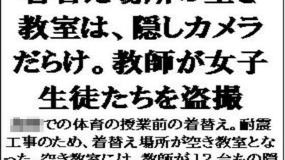 着替え場所の空き教室は、隠しカメラだらけ。教師が女子生徒たちを盗撮エロすぎるやろ…