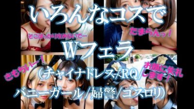 いろんなコスでWフェラ（チャイナドレス/RQ/バニーガール/婦警/ゴスロリ） 今夜のオカズに！！