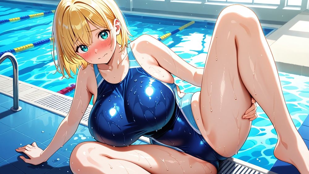 巨乳金髪紫髪水泳美少女が顧問と濡れたプールで種付け交尾【4K】 今夜のオカズに！！