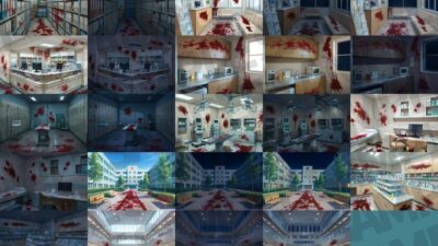 病院/血濡れ病院背景パック87枚【TRPG背景素材/CoC/ゲーム素材背景イラスト】【昼夜差分/血濡れ差分】 こんなの射精不可避ｗ