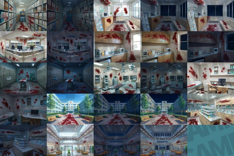 病院/血濡れ病院背景パック87枚【TRPG背景素材/CoC/ゲーム素材背景イラスト】【昼夜差分/血濡れ差分】 こんなの射精不可避ｗ