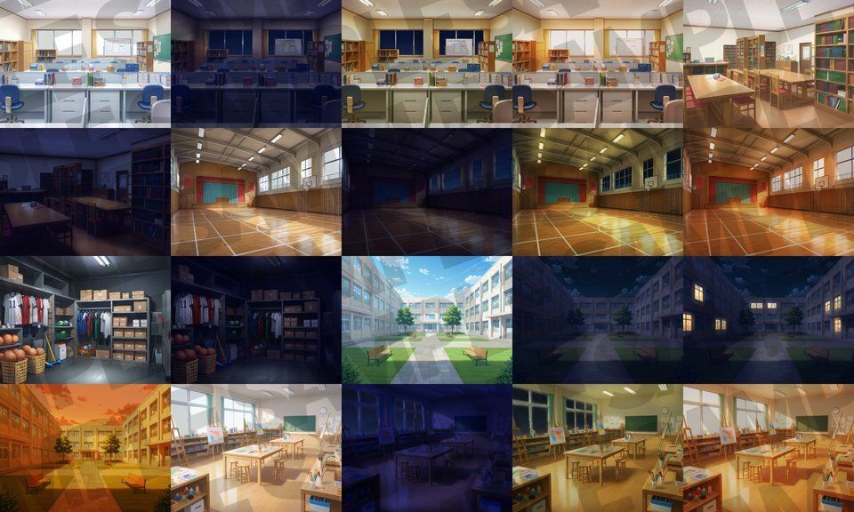 学校背景パック80/23枚【TRPG背景素材/CoC/ゲーム素材背景イラスト】【昼夕夜差分】 もうたまらんｗ
